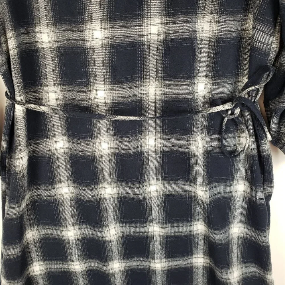 Kate Kasin Flannel Tunic Popover Shirt Dress Blue Gray Plaid Womens Size Small - Picture 4 of 6